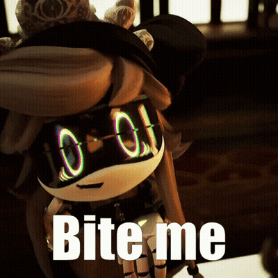 A Picture Of A Robot With The Words Bite Me Written On It GIF
