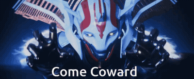A Picture Of A Robot With The Words Come Coward On The Bottom GIF