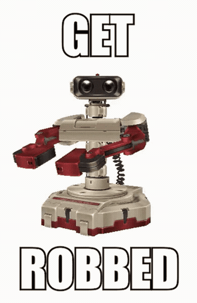 A Picture Of A Robot With The Words Get Robbed Above It GIF