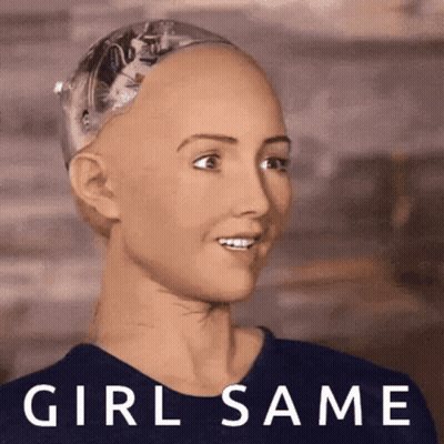 A Picture Of A Robot With The Words Girl Same Behind It GIF