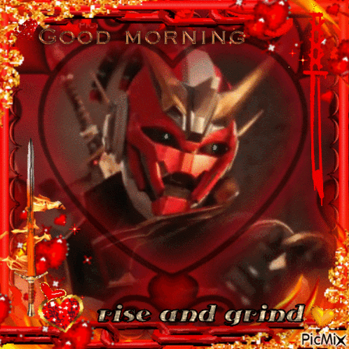 A Picture Of A Robot With The Words Good Morning Rise And Grind Above It GIF