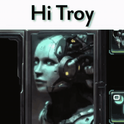 A Picture Of A Robot With The Words Hi Troy Written Above It GIF