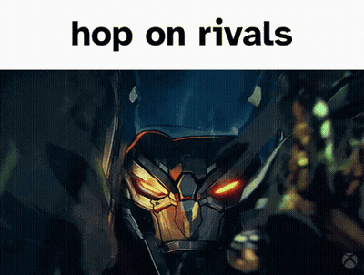 A Picture Of A Robot With The Words Hop On Rivals On The Bottom GIF