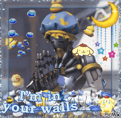 A Picture Of A Robot With The Words I 'M In Your Walls On It GIF