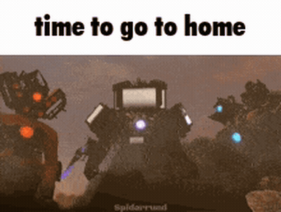 A Picture Of A Robot With The Words Time To Go To Home Above It GIF