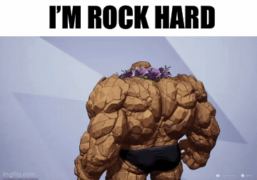 A Picture Of A Rock Monster With The Words I 'M Rock Hard Above It GIF