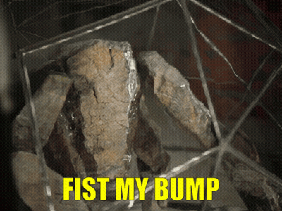 A Picture Of A Rock With The Words Fist My Bump Written On It GIF