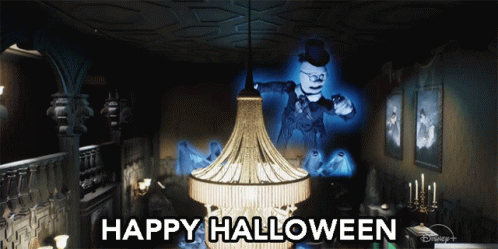 A Picture Of A Room With A Ghost And The Words Happy Halloween GIF