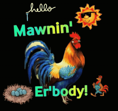 A Picture Of A Rooster With The Words Hello Thur Mawnin ' Er'body GIF