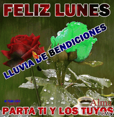 A Picture Of A Rose And A Cup Of Coffee With The Words Feliz Lunes Lluvia De Bendiciones Parta Ti Y Los Tuyos GIF