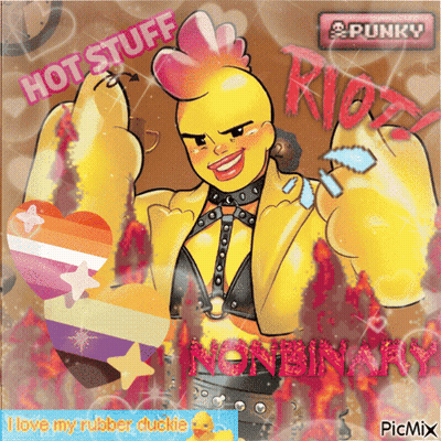A Picture Of A Rubber Duck With The Words Hot Stuff Written On It GIF