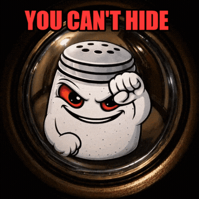 A Picture Of A Salt Shaker With The Words You Can 'T Hide Above It GIF