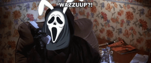 A Picture Of A Scream Character With The Words Wazzuup On The Bottom GIF