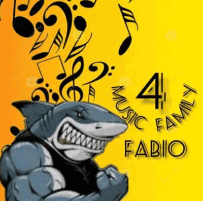 A Picture Of A Shark With Music Notes Behind It And The Name Fabio On The Bottom GIF