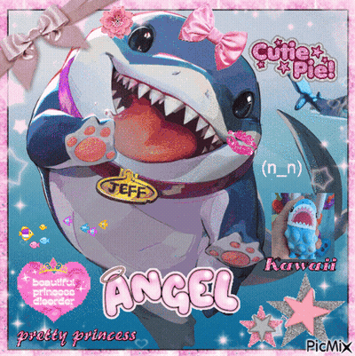 A Picture Of A Shark With The Name Jeff On Its Collar GIF