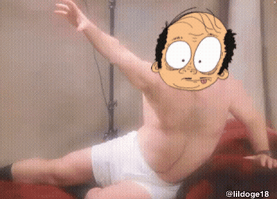 A Picture Of A Shirtless Man With A Cartoon Face On His Face And The Number 18 On The Bottom GIF