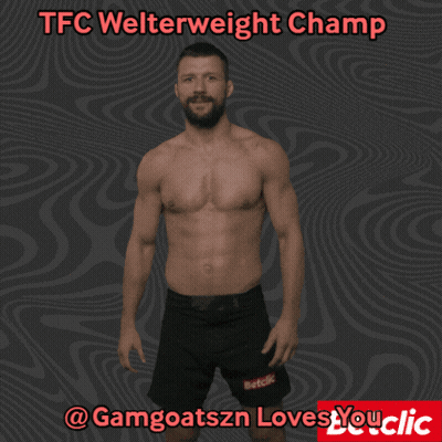 A Picture Of A Shirtless Man With The Words " Tfc Welterweight Champ " Above Him GIF