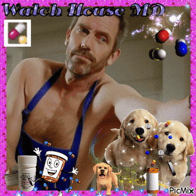 A Picture Of A Shirtless Man With The Words Watch House Md Written On It GIF