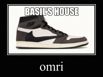 A Picture Of A Shoe That Says Basil 'S House Omri On It GIF