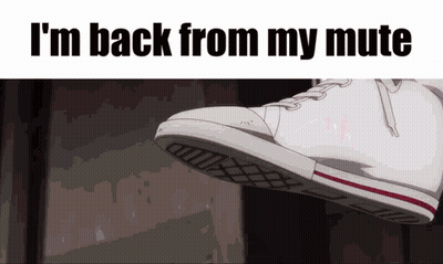 A Picture Of A Shoe With The Words I 'M Back From My Mute GIF