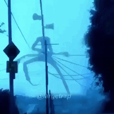 A Picture Of A Siren Head With A Large Trap Watermark GIF