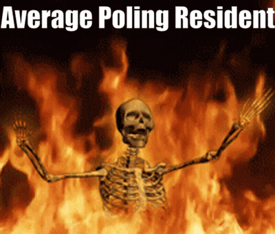 A Picture Of A Skeleton In Flames With The Words Average Polling Resident GIF