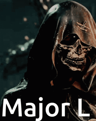 A Picture Of A Skeleton Wearing A Hood And The Words Major L On The Bottom GIF