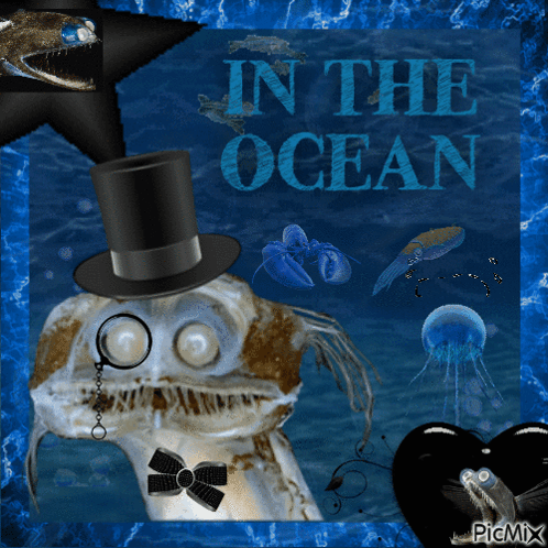 Skeleton In Top Hat And Bow Tie In Ocean GIF
