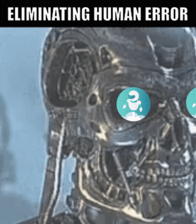 A Picture Of A Skeleton With A Question Mark In His Eyes And The Caption Eliminating Human Error GIF