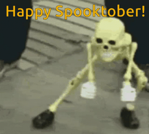 A Picture Of A Skeleton With The Words Happy Spooktober Above It GIF
