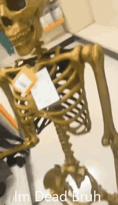 A Picture Of A Skeleton With The Words Im Dead Bruh Written On It GIF