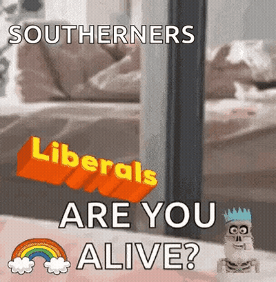 A Picture Of A Skeleton With The Words Southerners Liberals Are You Alive On It GIF