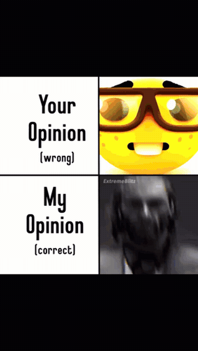 A Picture Of A Smiley Face With Glasses And The Words Your Opinion Wrong And My Opinion Correct GIF