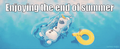 A Picture Of A Snowman Floating In A Pool With The Words Enjoying The End Of Summer GIF