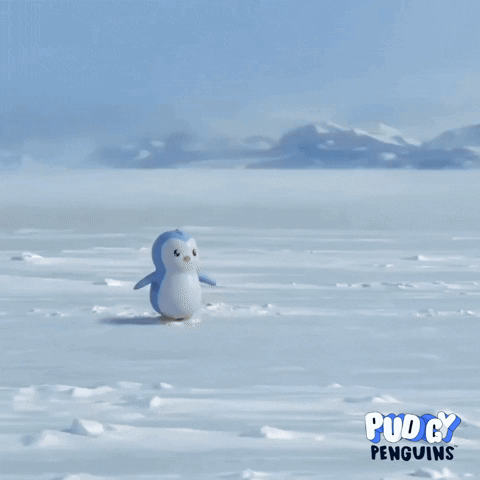 A Picture Of A Snowy Landscape With Pucky Penguins Written On It GIF