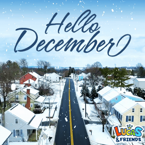 A Picture Of A Snowy Street With The Words Hello December GIF