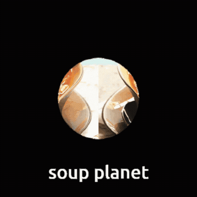 A Picture Of A Soup Planet With A Bird On It GIF