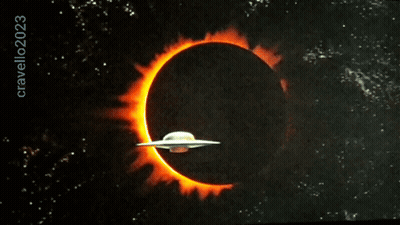 A Picture Of A Spaceship Flying In Front Of The Sun Taken By Cravello2023 GIF