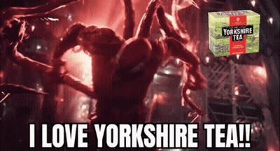 A Picture Of A Spider And A Box Of Yorkshire Tea That Says I Love Yorkshire Tea GIF