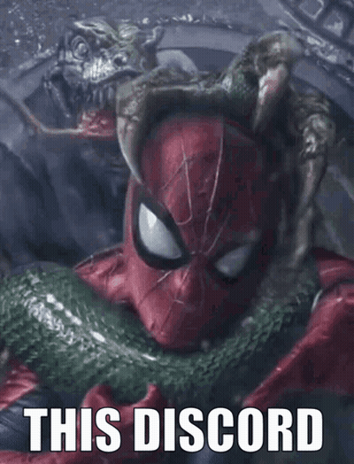 A Picture Of A Spider Man With The Words This Discord Written Below Him GIF