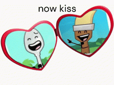 A Picture Of A Spoon And A Brush In A Heart Shaped Frame Says Now Kiss GIF