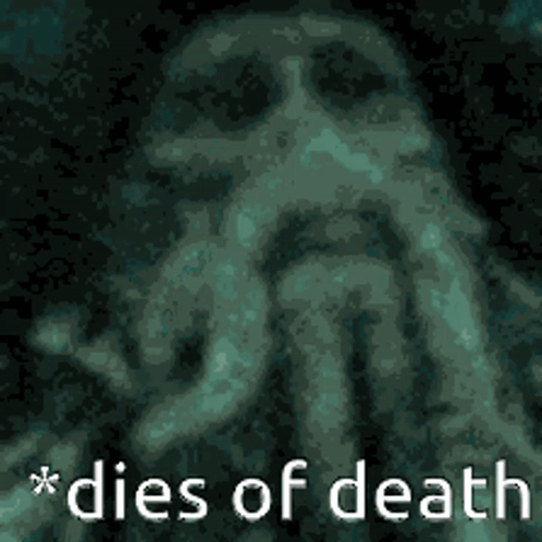 A Picture Of A Squid With The Words Dies Of Death Written Below It GIF