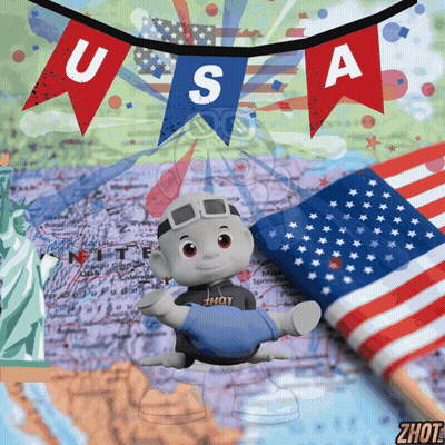 A Picture Of A Statue Of Liberty And A Flag With A Banner That Says Usa GIF