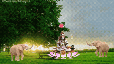 A Picture Of A Statue Of Shiva And Two Elephants GIF