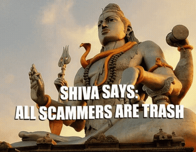 A Picture Of A Statue Of Shiva With The Caption Shiva Says All Scammers Are Trash GIF