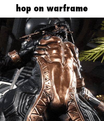 A Picture Of A Statue With The Words Hop On Warframe On The Bottom GIF