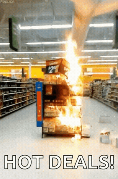 A Picture Of A Store With The Words Hot Deals Written On It GIF