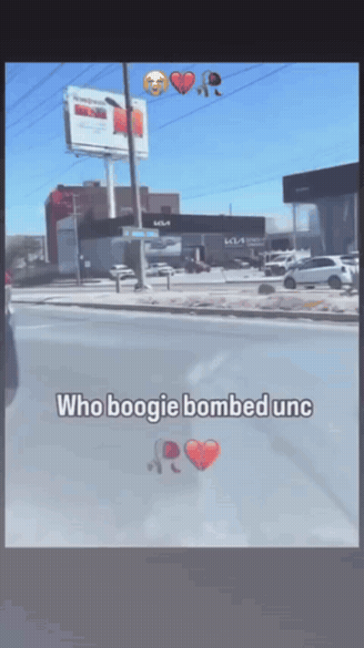 A Picture Of A Street With The Words Who Boogie Bombed Unc On The Bottom GIF