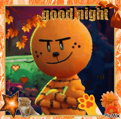 A Picture Of A Stuffed Animal That Says Good Night On It GIF