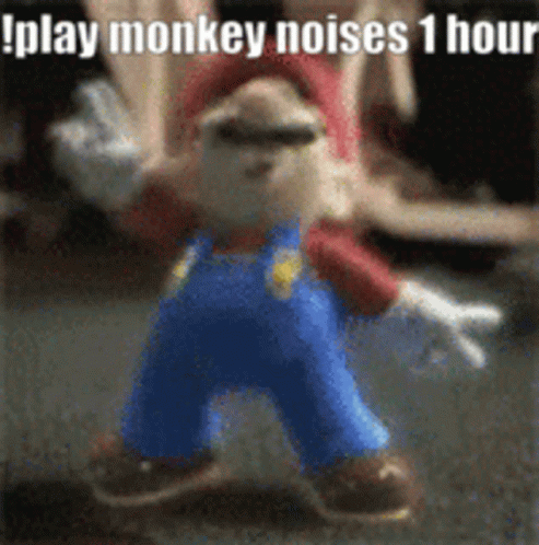 A Picture Of A Stuffed Animal That Says ' Play Monkey Noises 1 Hour ' On It GIF